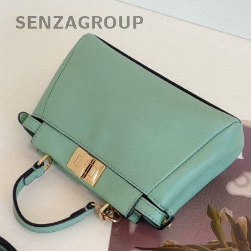 Fendi Peekaboo Mini Calfskin Top Handle Bag Crossbody Green Gold Women Classic