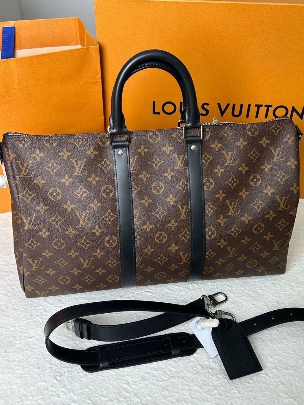 Louis Vuitton Keepall45 Monogram Canvas Black Leather Bag For Women