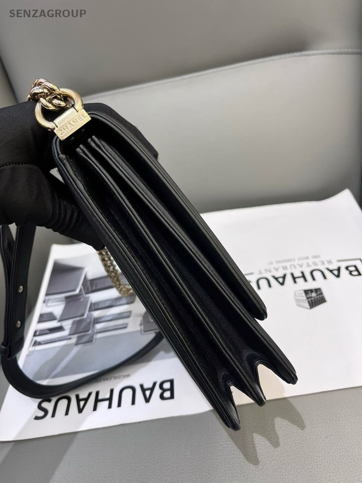 CHANEL Leboy Lambskin Chain Shoulder bag Crossbody Black Gold Women