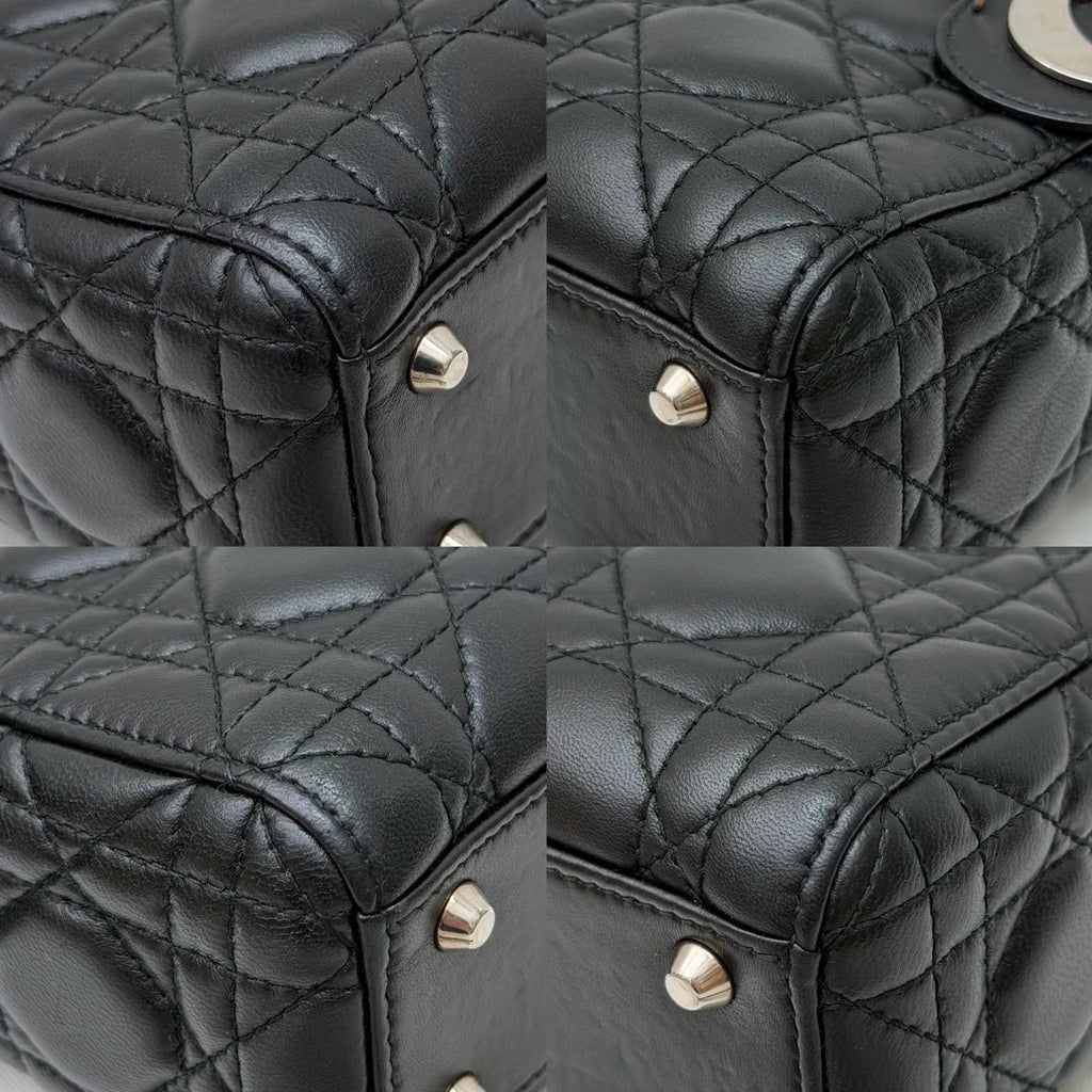 Christian Dior Lady Dior Lambskin Black Handbag Chain Crossbody Silver Hardware