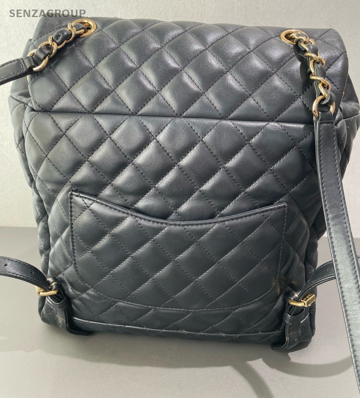 Chanel Salzburg Diamond Backpack Black Gold Unisex Adults Classic