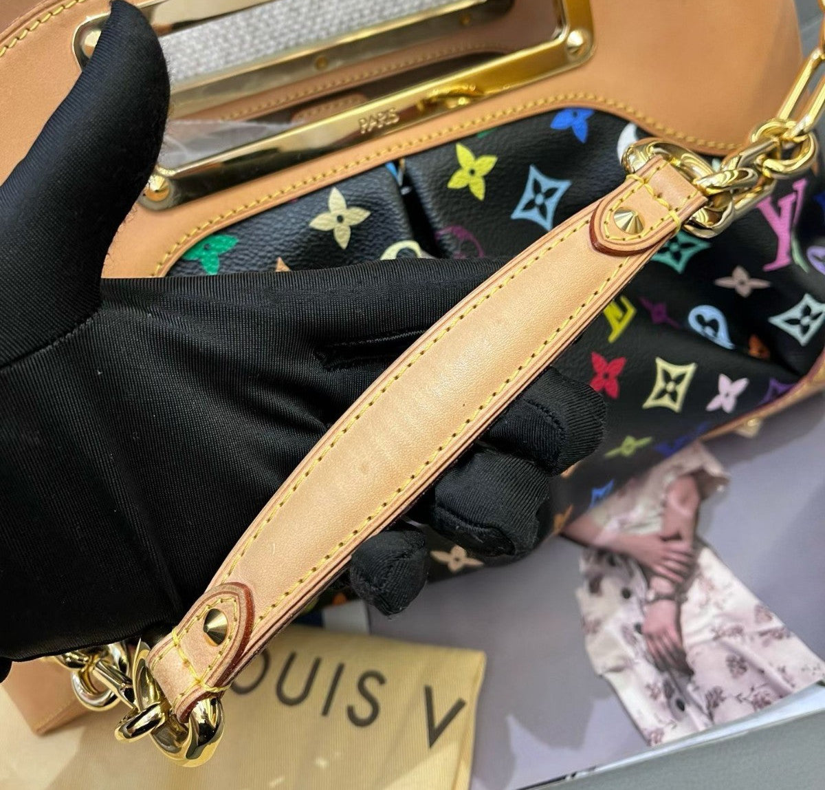 Louis Vuitton Judy MM Monogram Chain Shoulder Bag Black Multicolor Women Classic