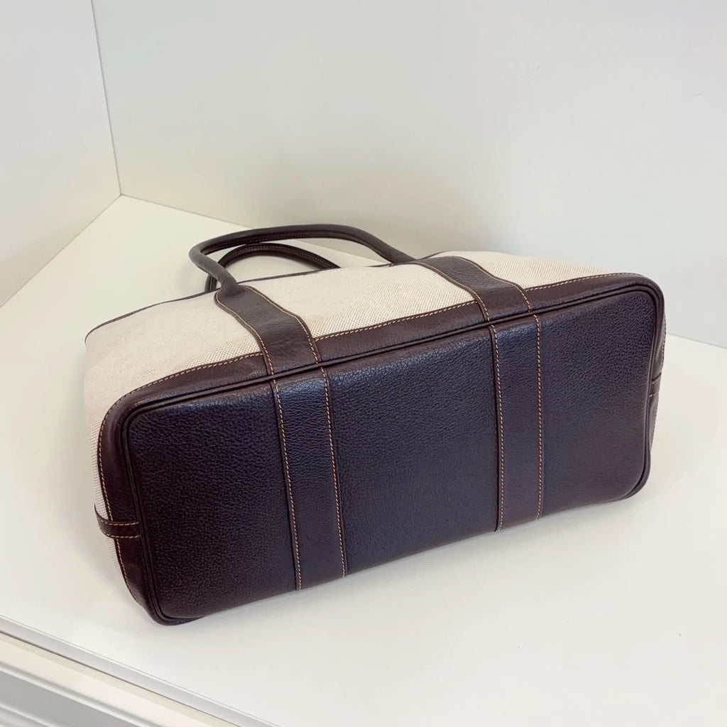 Hermes Garden Party36 Canvas Top Handle Bag White Brown Silver Women Classic
