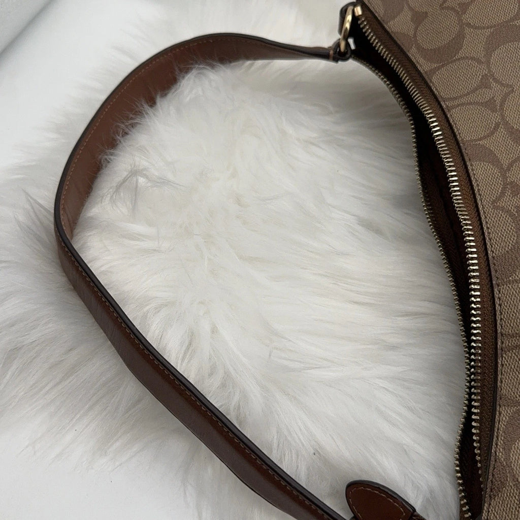 Coach Beige Monogram Canvas Shoulder Underarm Bag For Women