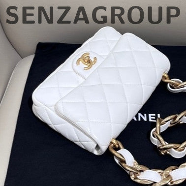 Chanel Classic Flap Small White Gold Chain Shoulder Bag - Fashion Women