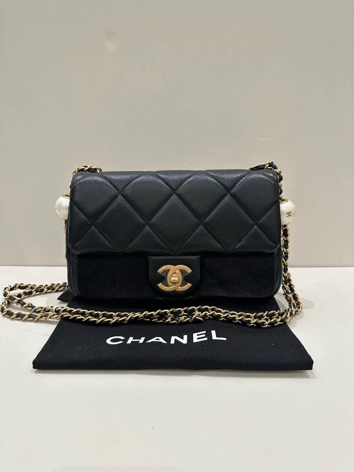 CHANEL Double Pearl Large Mini Crossbody Bag Black For Women