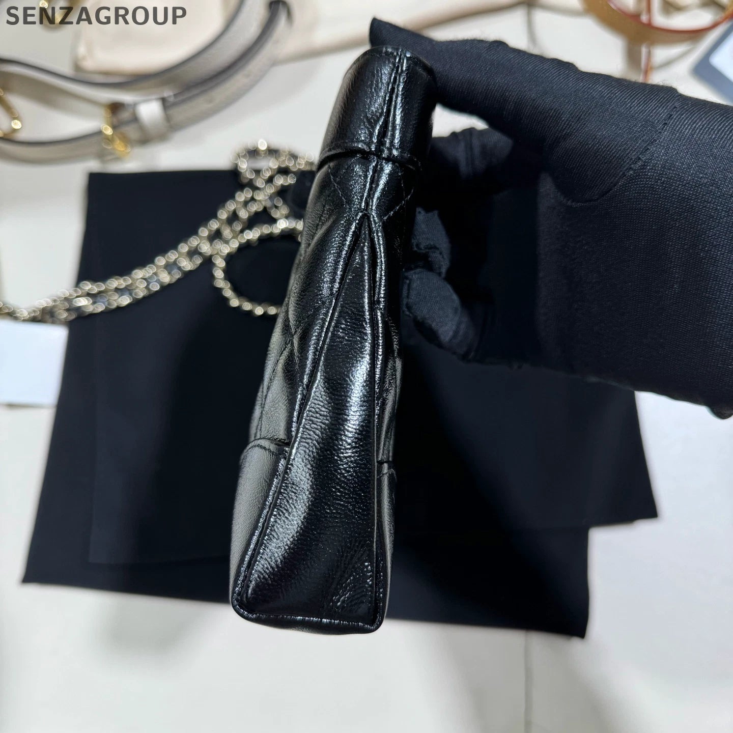 Authentic CHANEL 31 Nano Black Gold Lambskin Crossbody Bag For Women