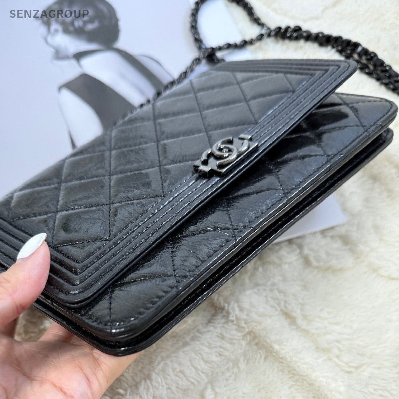 Chanel Le Boy WOC Black Silver Chain Shoulder Crossbody Bag Women Classic