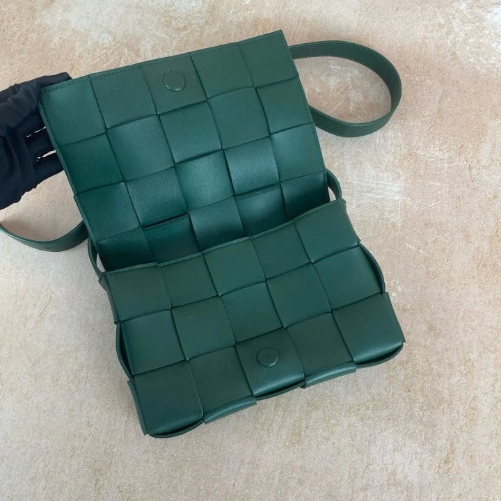 Bottega Veneta Cassette Green Lambskin Woven Shoulder Crossbody Women