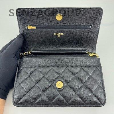 Chanel Black Caviar WOC Quilted Chain Shoulder Bag Classic Women