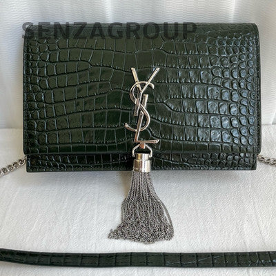 Saint Laurent Green Small WOC Fringe Leather Chain Crossbody Bag