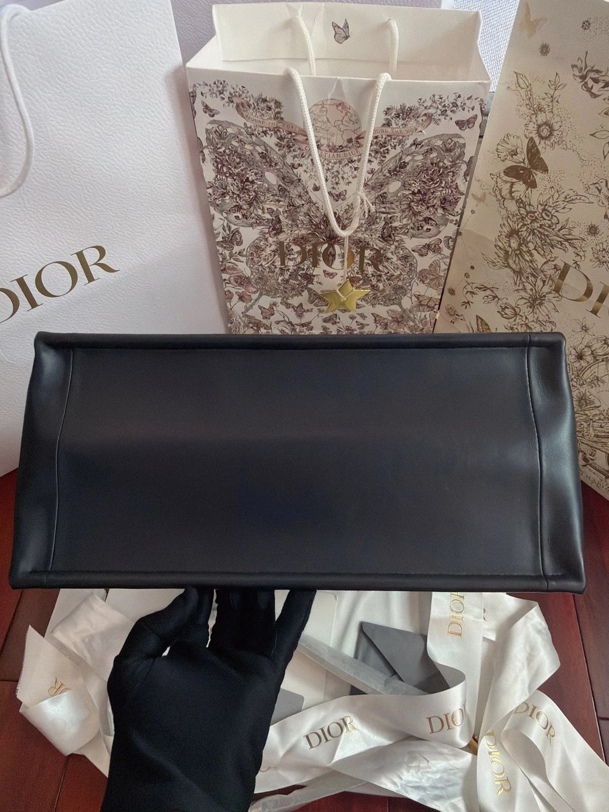 Excellent Christian Dior Book Tote MM Oblique Canvas Blue Handbag Shoulder Bag