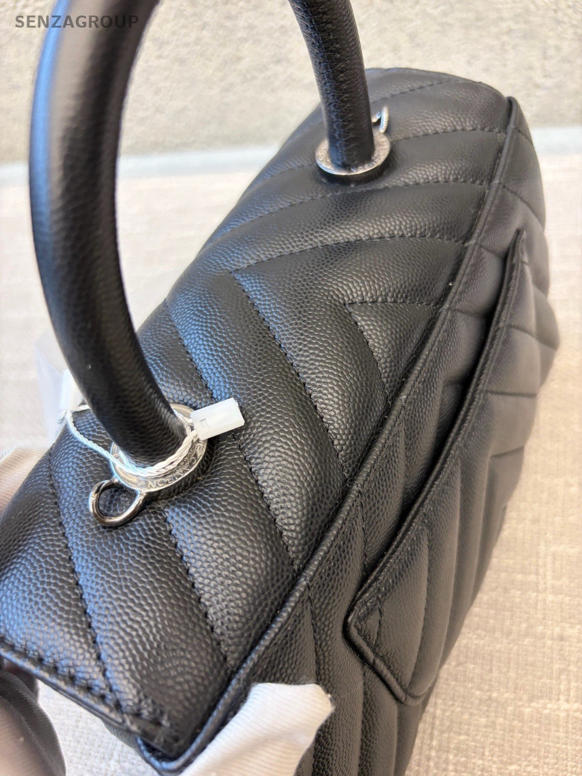 Chanel Coco Handle PM Top Handle Bag Chain Crossbody Chevron Black Silver Women