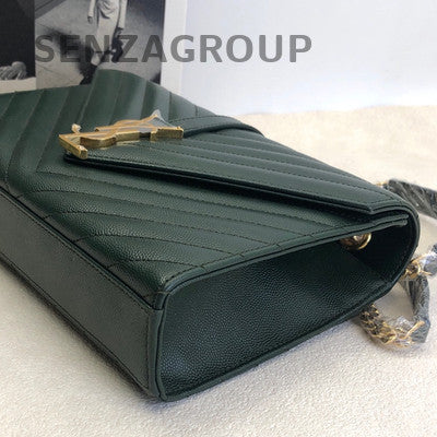 Saint Laurent Envelope Chain Bag Green Gold Hardware Classic Women's