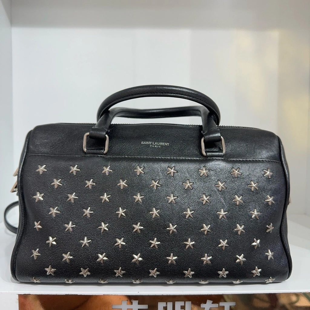 Saint Laurent Black Star Rivet Boston Soft Leather Bag For Women
