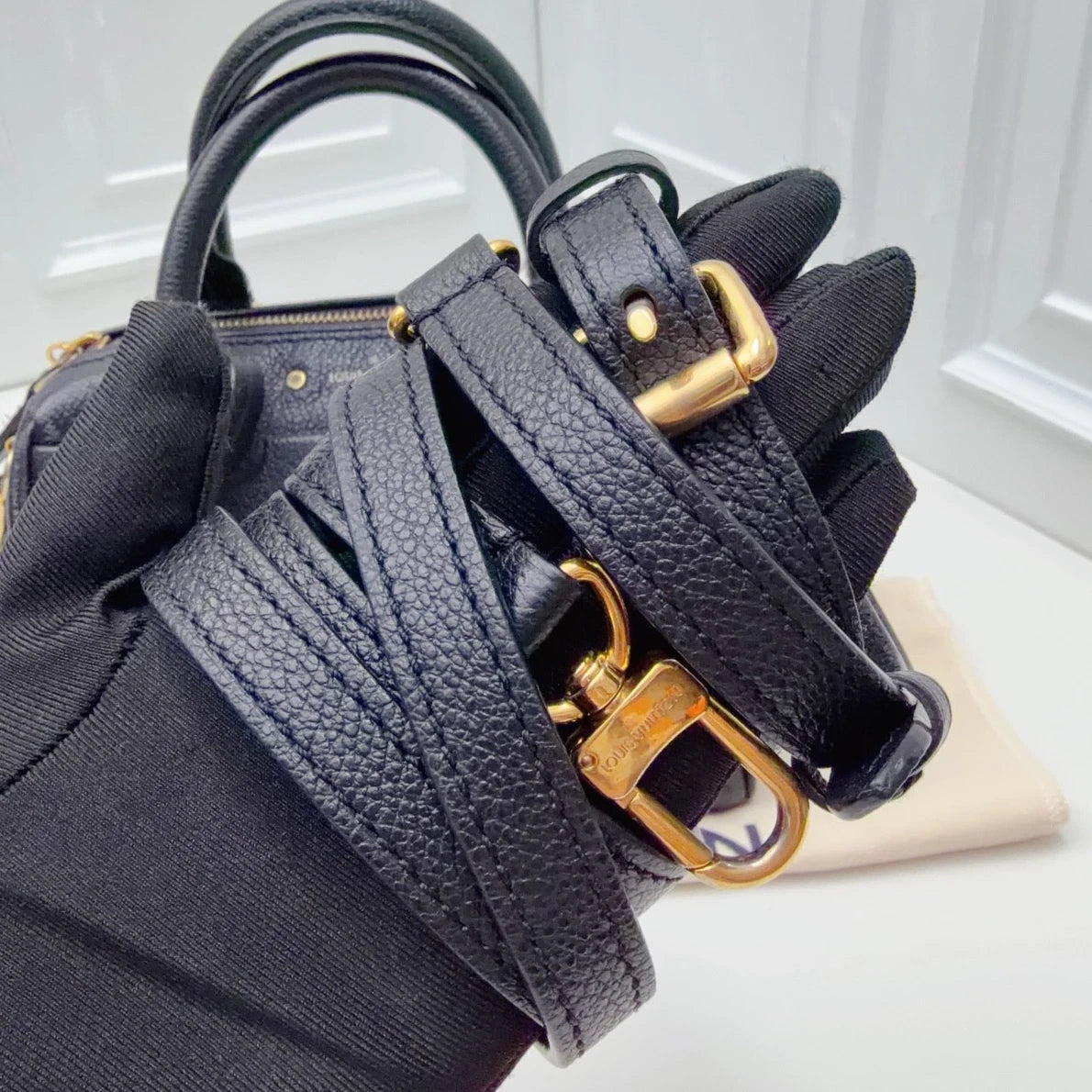 Louis Vuitton Speedy 20 Calfskin Top Handle Crossbody Bag Black Women Classic