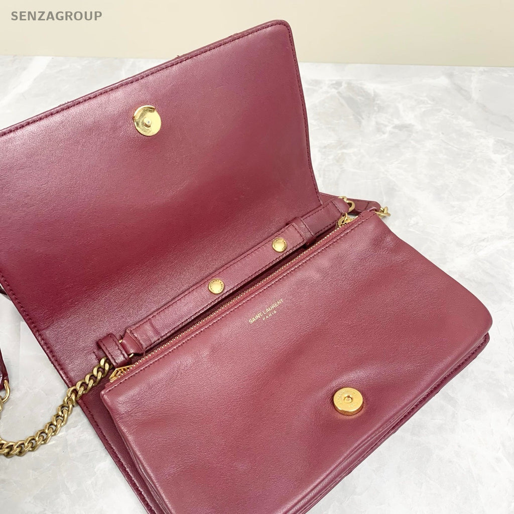 YSL Saint Laurent Diamond pattern Logo Shoulder bag Crossbody Wine Red Women