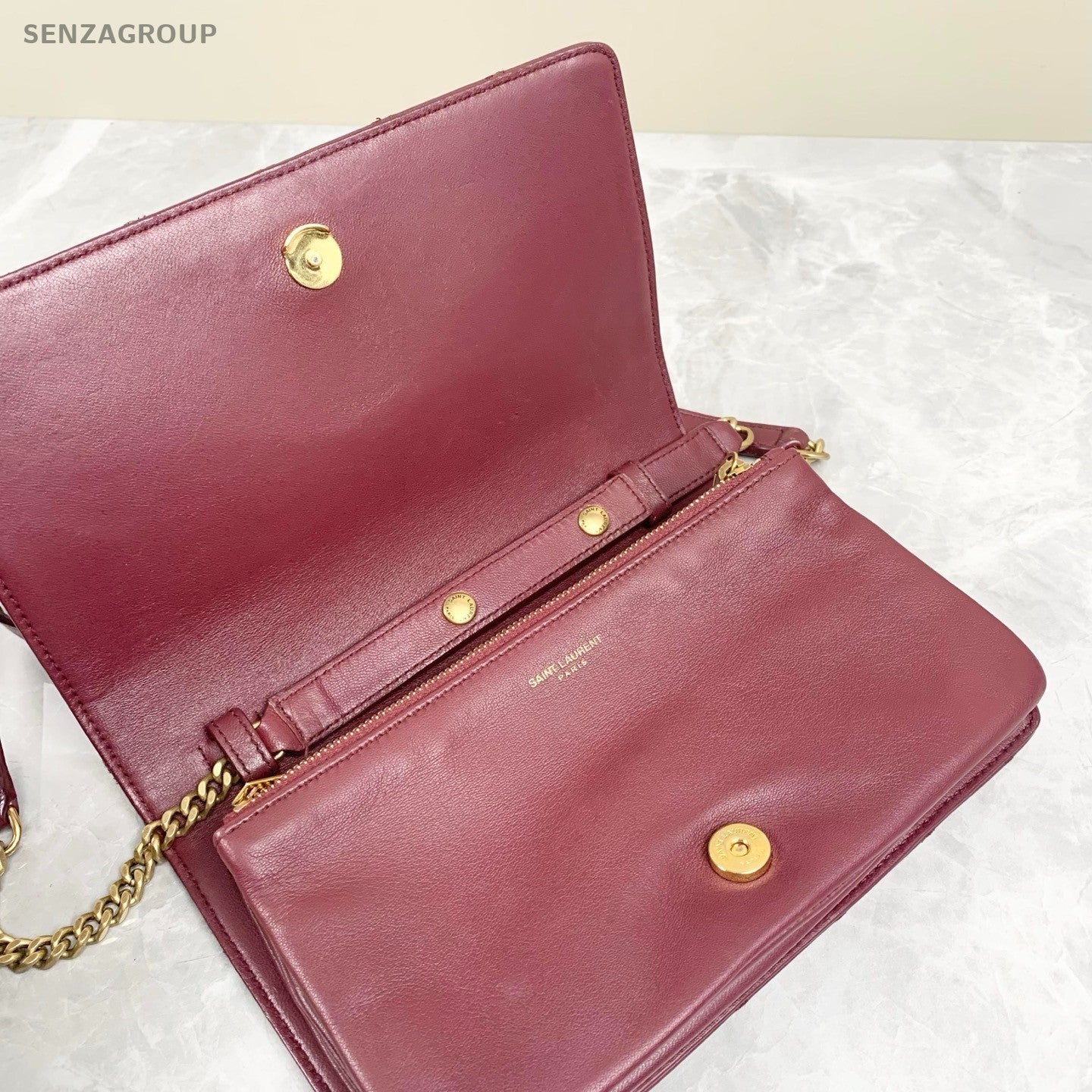 YSL Saint Laurent Diamond pattern Logo Shoulder bag Crossbody Wine Red Women