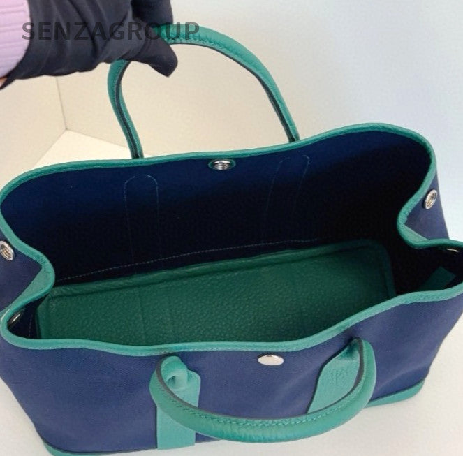 Hermes Garden Party30 Top Handle Bag Green Blue Silver Used Women Classic