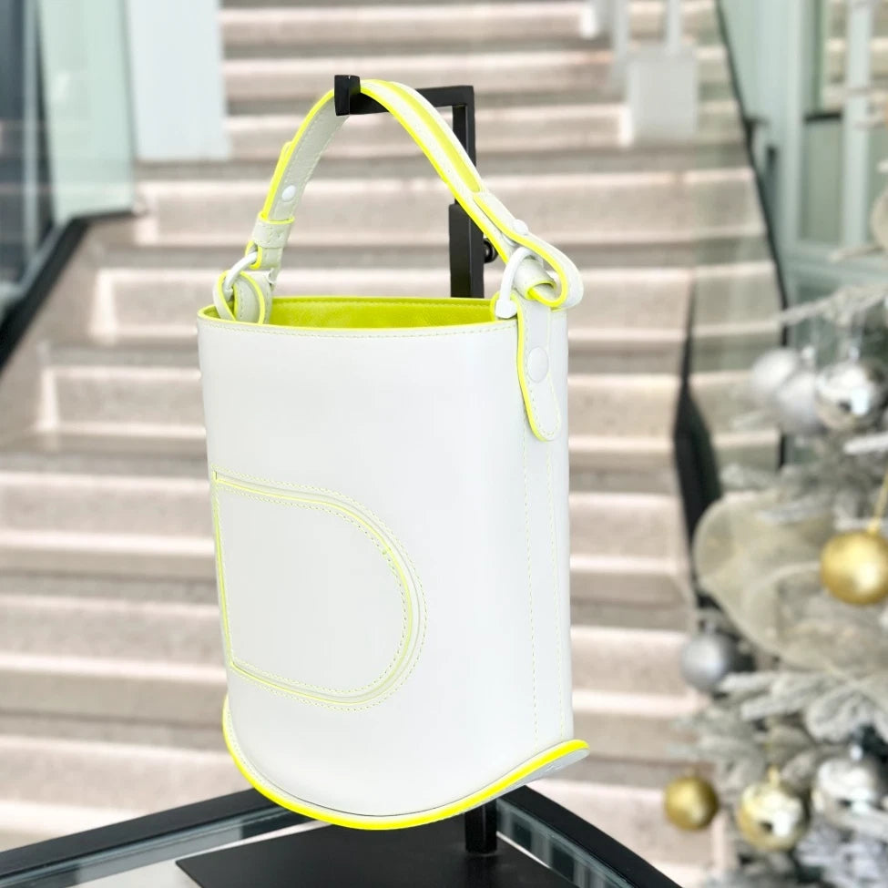 Delvaux Pin Bucket Mini Top Handle Shoulder Bag White Green Silver Women S
