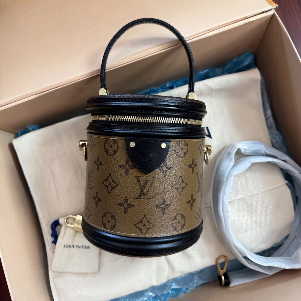 Louis Vuitton Cannes Monogram Top Handle Crossbody Brown Gold Women Classic