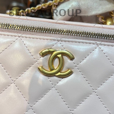 Chanel Pink Gold Double Pearl Long Box Chain Shoulder Crossbody Bag