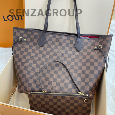 Louis Vuitton Damier Neverfull MM Tote Bag Brown Red Women Shoulder Bag