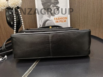 Vintage Chanel Black Gold Lambskin Quilted Shoulder Bag Classic Women