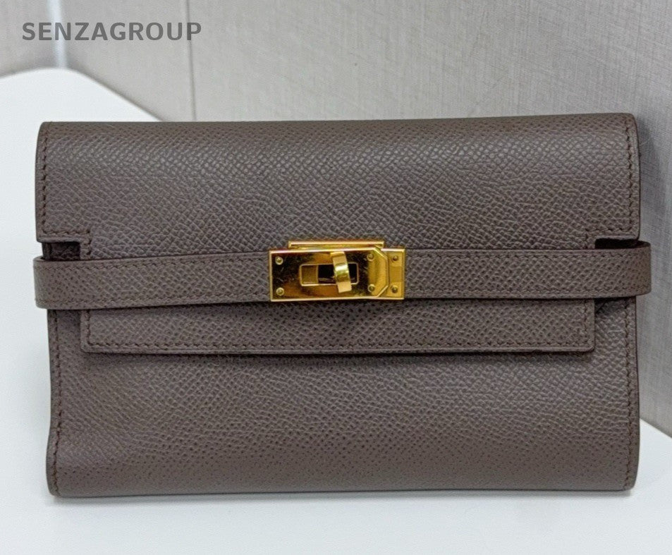 Hermes Kelly Medium Wallet Gray Gold Used Women Classic Fashion