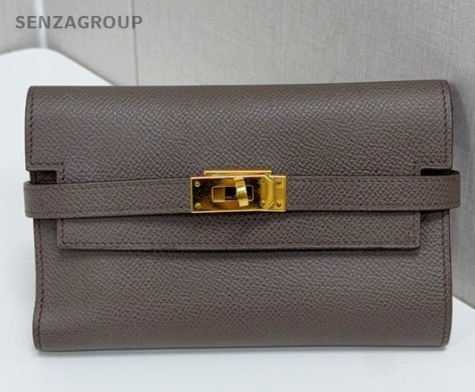 Hermes Kelly Medium Wallet Gray Gold Used Women Classic Fashion