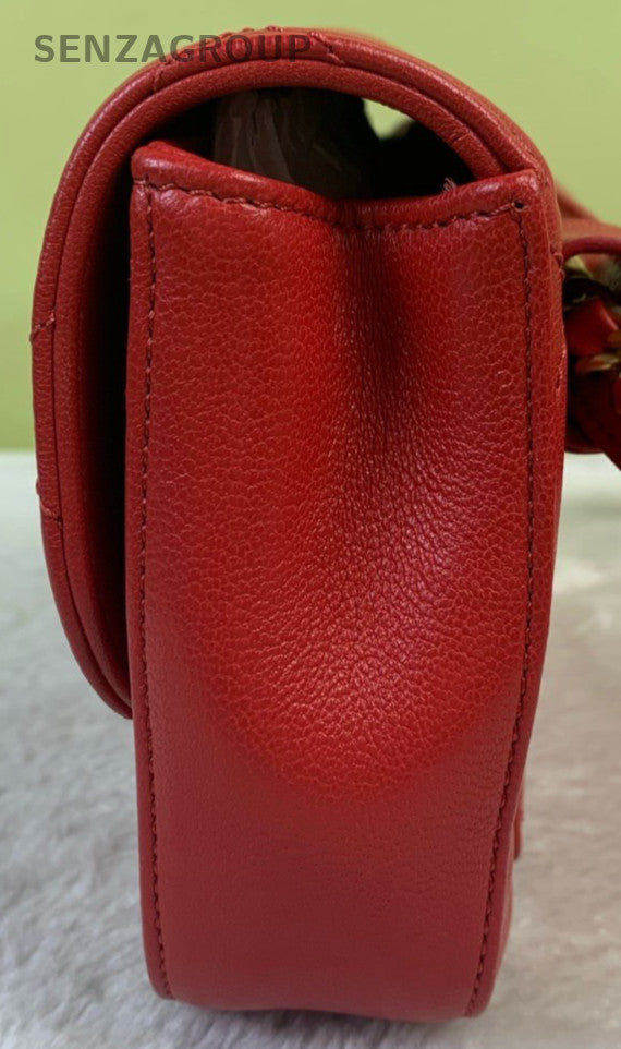 Chanel 19B 2Way Chain Shoulder Bag Crossbody Red Gold Used Women Classic