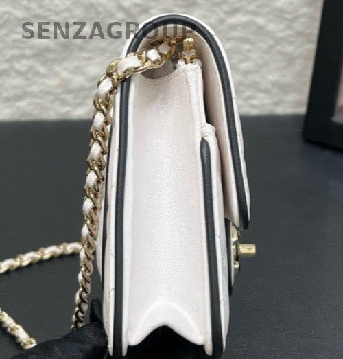 Chanel 25P WOC Chain Shoulder bag White Gold Used Women Classic Diamond Pattern