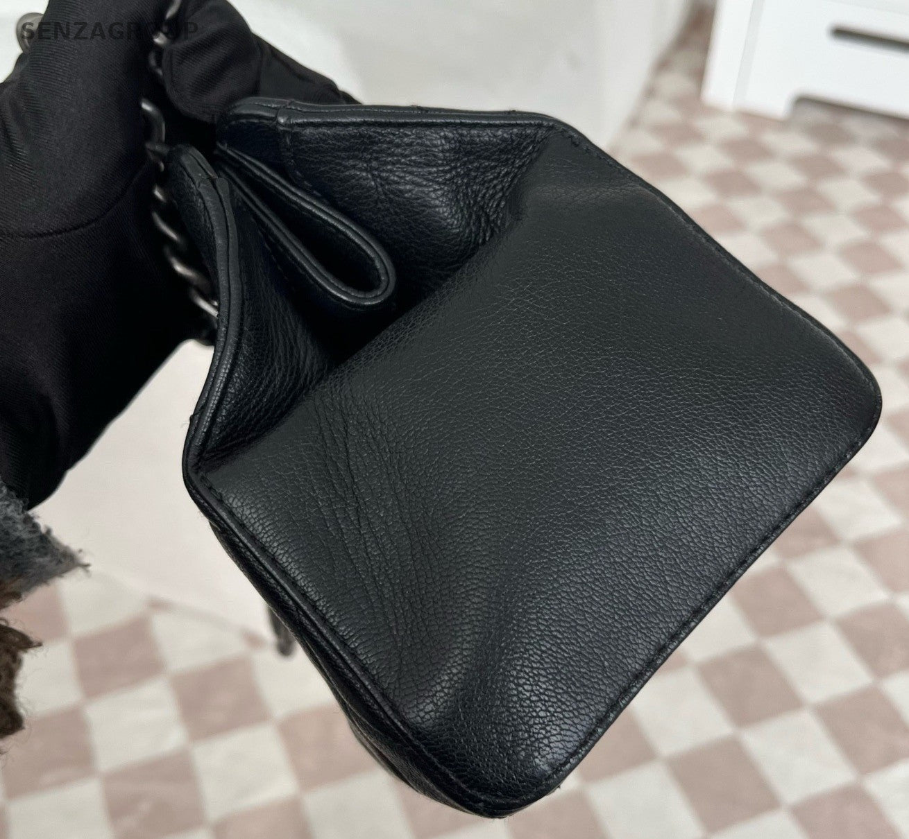 Chanel Mademoiselle De Madras Lambskin PM Chain Shoulder Bag Black Silver Women