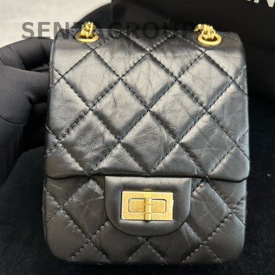 Chanel 2.55 Classic Flap Bag Black Gold Hardware Chain Shoulder Bag
