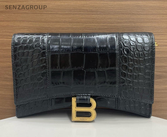 Balenciaga WOC Chain Shoulder Bag Crossbody Black Gold Women Classic Fashion