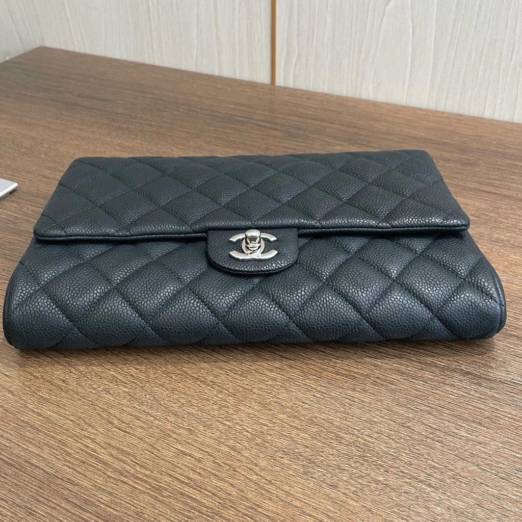 Authentic Chanel Timeless Black Chain Shoulder Bag Diamond Silver Hardware
