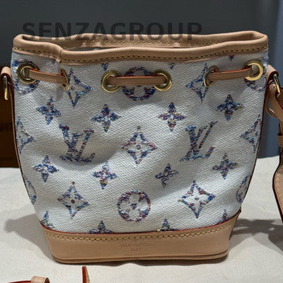 Louis Vuitton White Denim Nano Noe Bucket Bag Women's Crossbody
