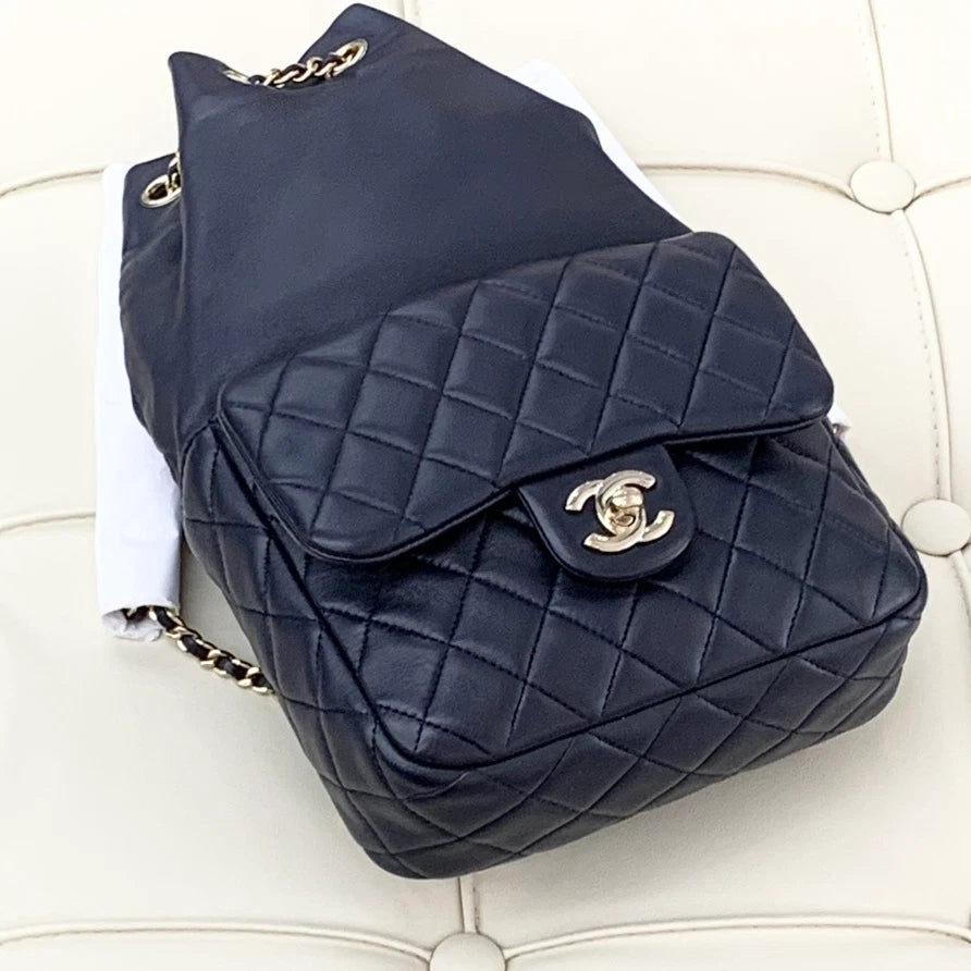 Chanel Backpack Lambskin Chain Navy Gold Hardware Women S