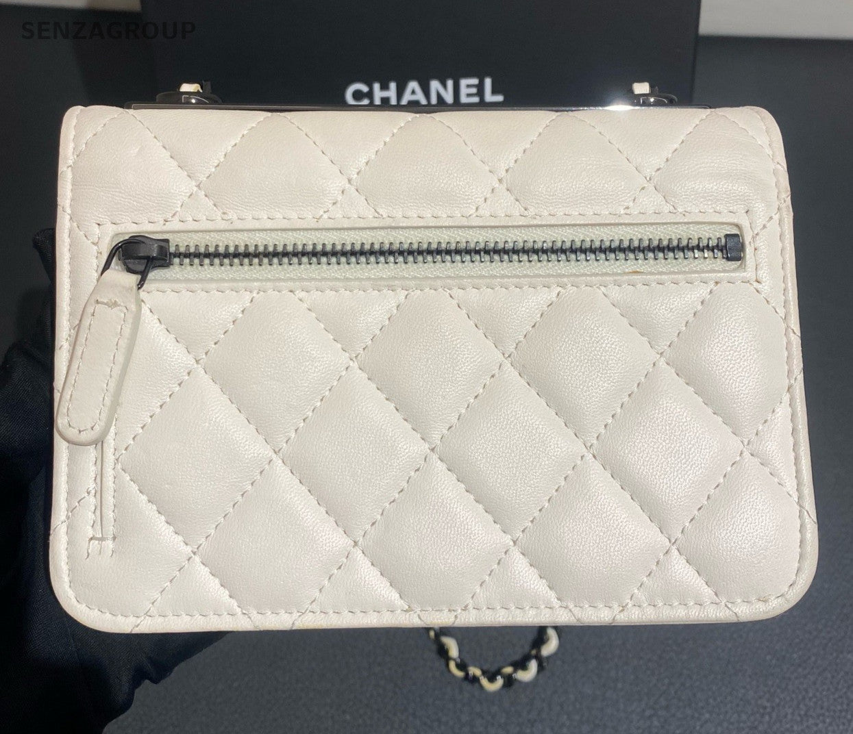 CHANEL Trendy CC WOC Chain Crossbody Black White Women Classic Diamond