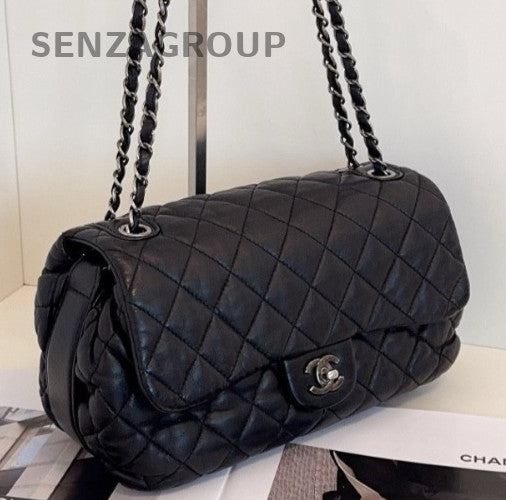 Chanel Classic Flap Jumbo Chain Shoulder bag Black Silver Women Diamond Fashion