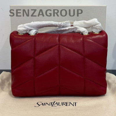 YSL Saint Laurent Puffer Mini Red Lambskin Gold Chain Shoulder Bag