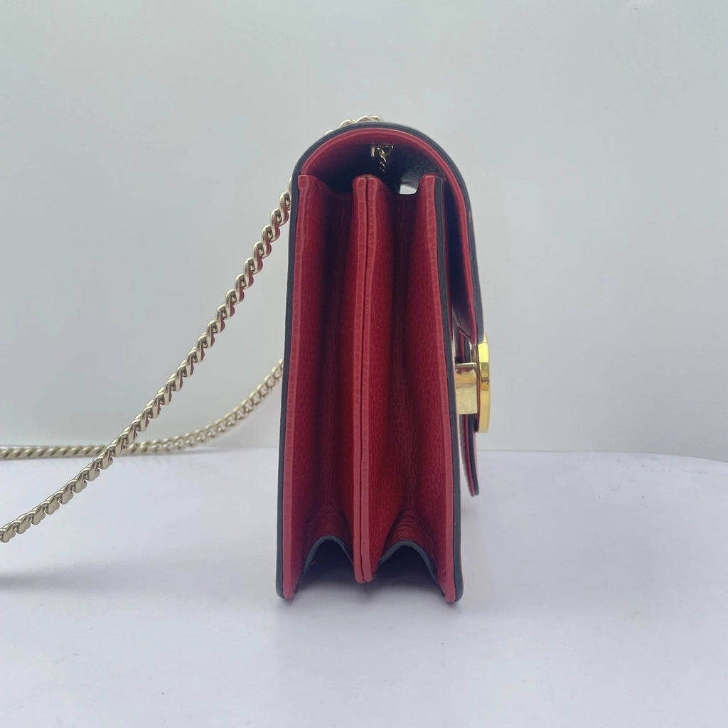 Gucci Red Grained Leather Small Accordion Chain Crossbody Bag For Women