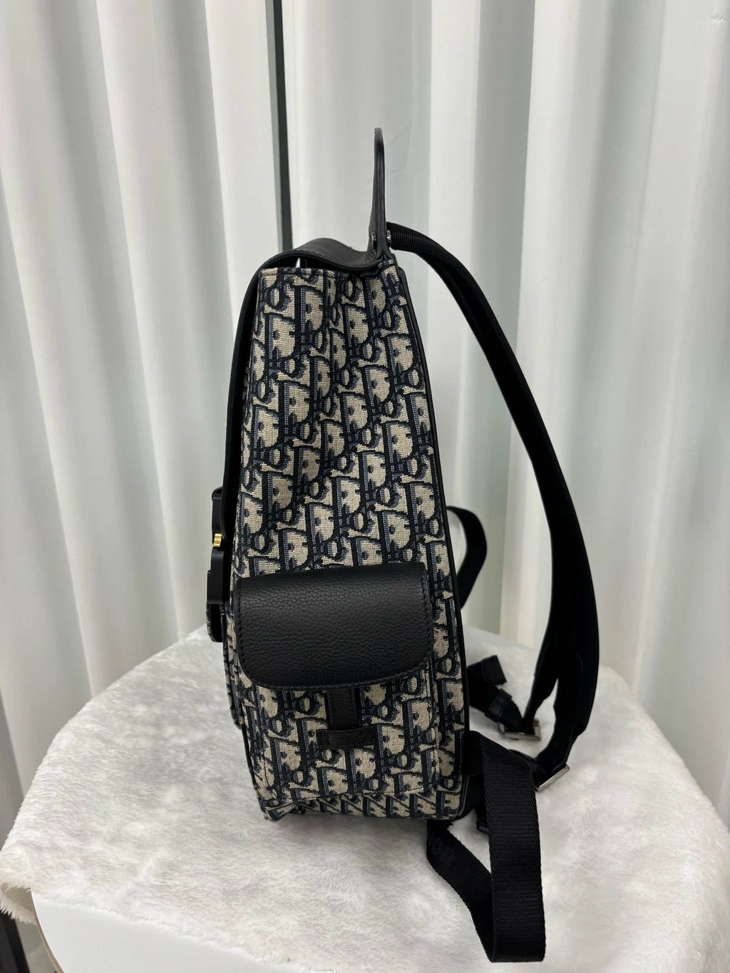 Authentic Dior Blue Canvas Large Saddle Backpack For Women