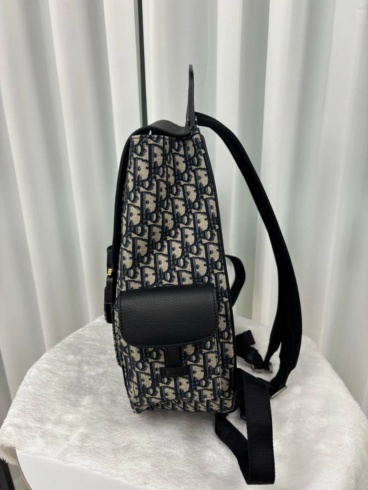 Authentic Dior Blue Canvas Large Saddle Backpack For Women