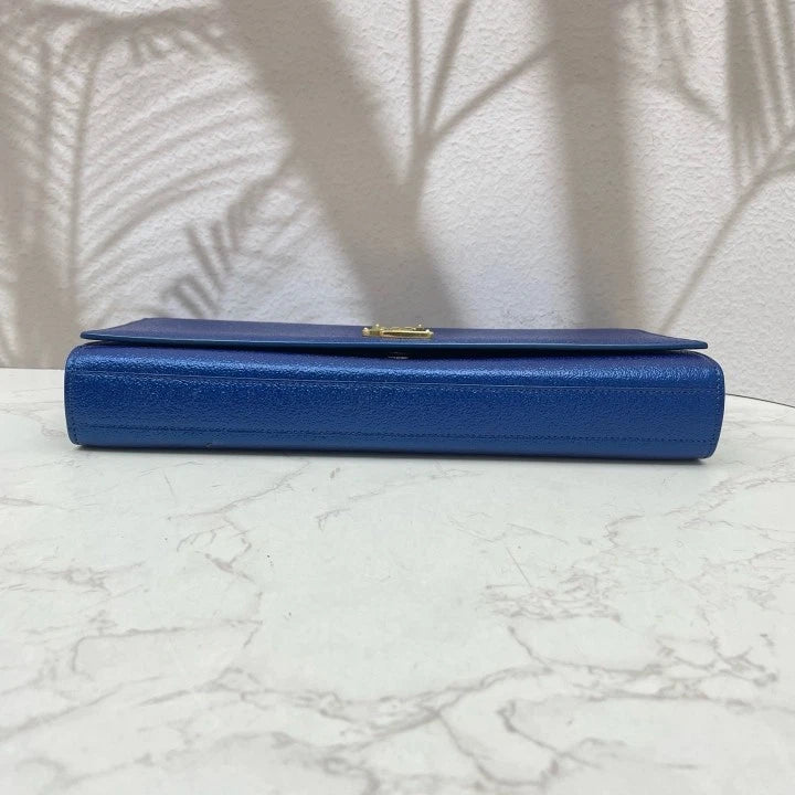 Saint Laurent Kate Blue Leather Long Clutch Evening Bag For Women