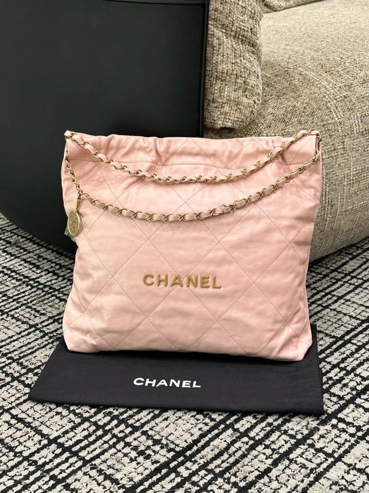 CHANEL 22bag Medium Pink Tote Shoulder Bag for Women