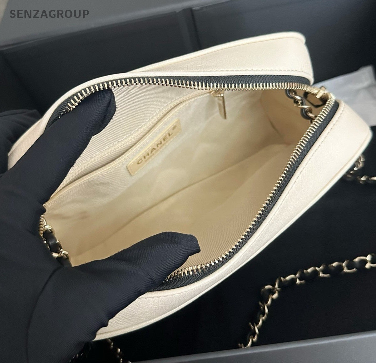 Chanel Diamond Chain Camera Bag Shoulder Bag Crossbody White Gold Women Classic