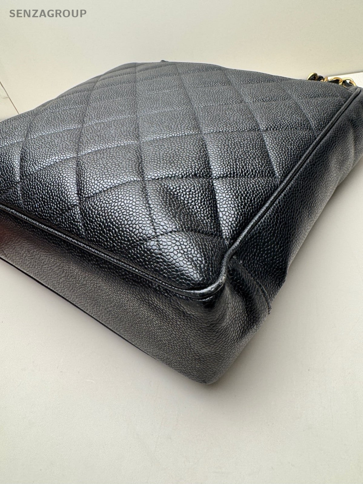 CHANEL Vintage Tote Diamond Pattern Chain Shoulder bag Black Gold Women