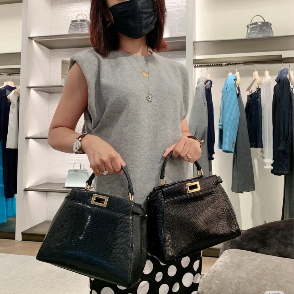 Fendi Peekaboo Medium Navy Snakeskin Shoulder Crossbody Women
