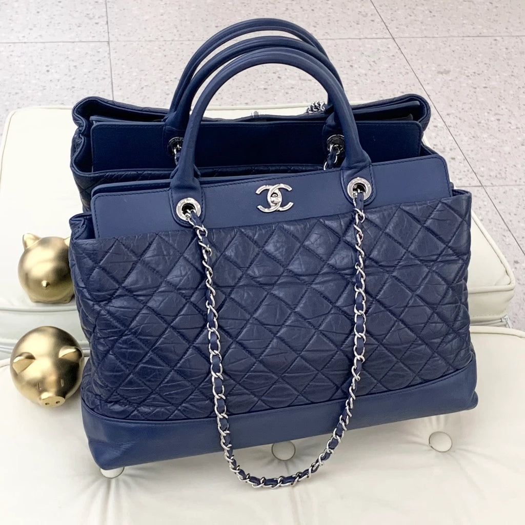 Chanel Portobello Tote Calfskin 2Ways Top Handle Shoulder Bag Blue Women S